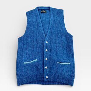 Vintage Puritan Sweater Vest 70s Blue Front Pocket Cardigan
